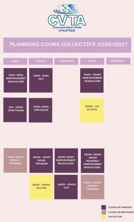 Planning des cours de la salle